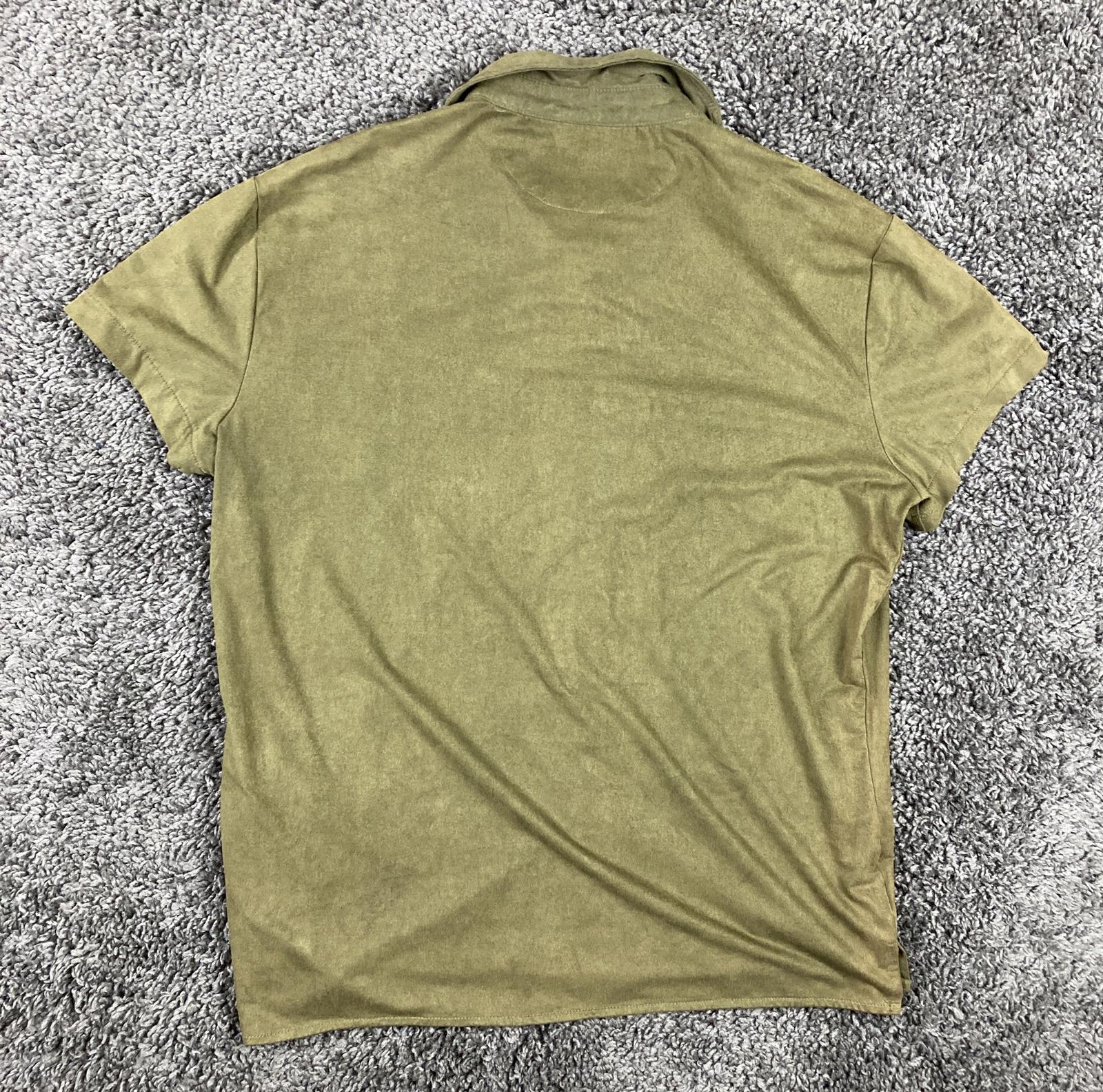 Zara Man Relaxed Fit Faux Suede Stretch Shirt Mens Olive Green Short Sleeve Sz M