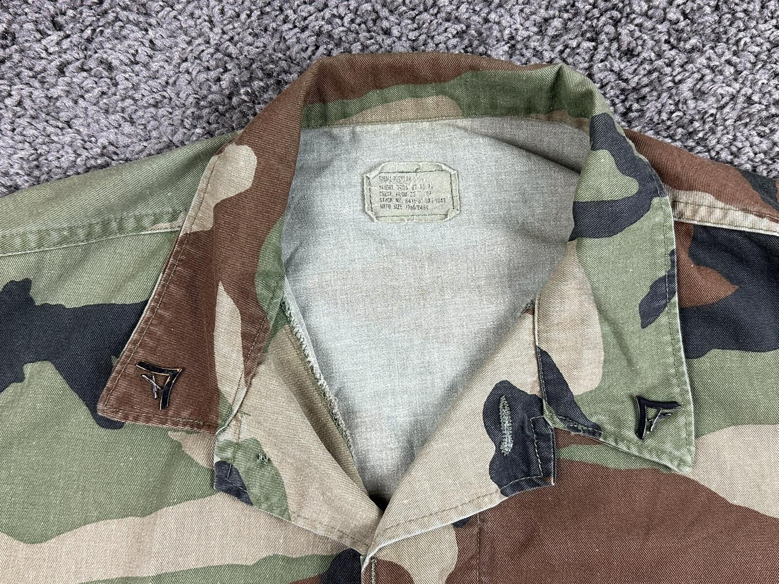 Vintage USMC M81 Woodland Camo BDU Combat Coat Jacket  Regular Rank Pins Sz S