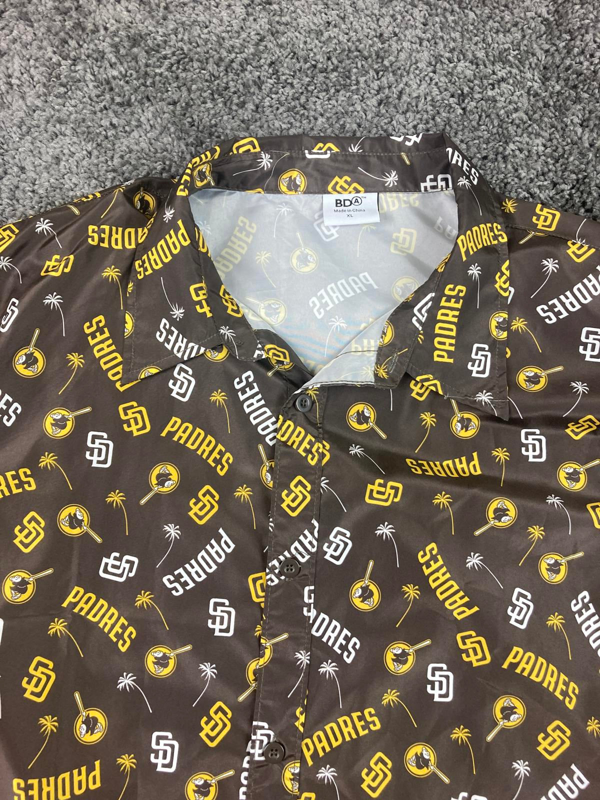 BDA San Diego Padres Mens Sz XL Brown Hawaiian Button Shirt 100% Polyester