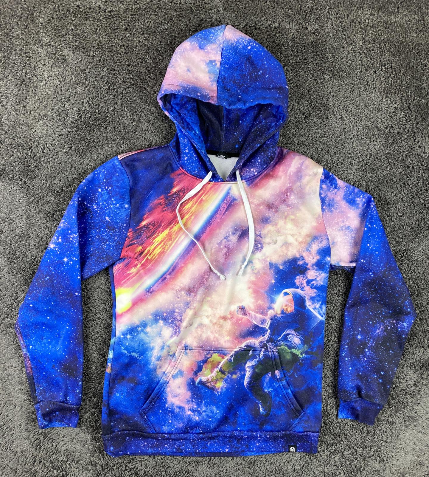 Into the AM Galaxy Hoodie Space Astronaut Rainbow Stars Mens Pullover Sz XL