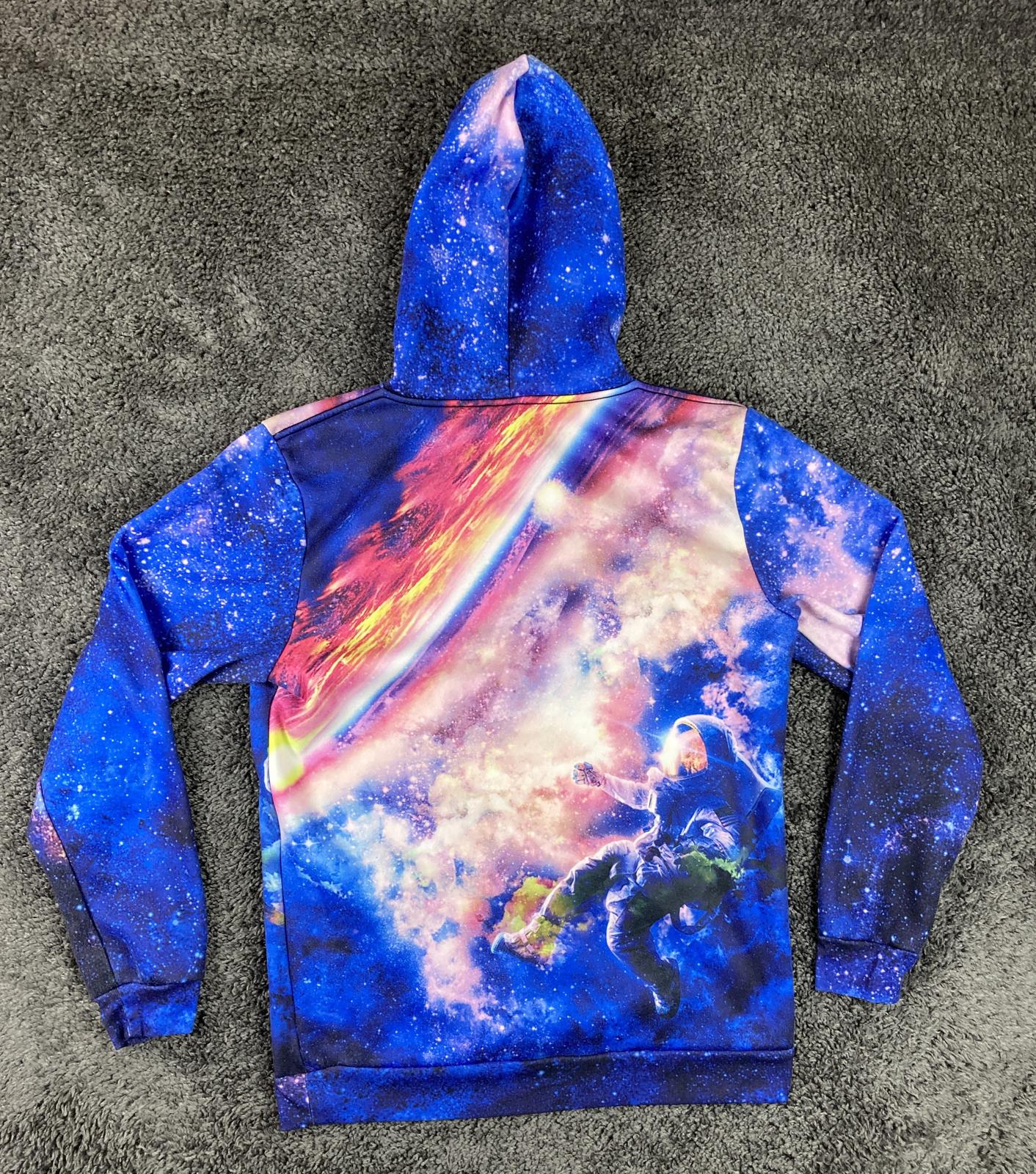 Into the AM Galaxy Hoodie Space Astronaut Rainbow Stars Mens Pullover Sz XL