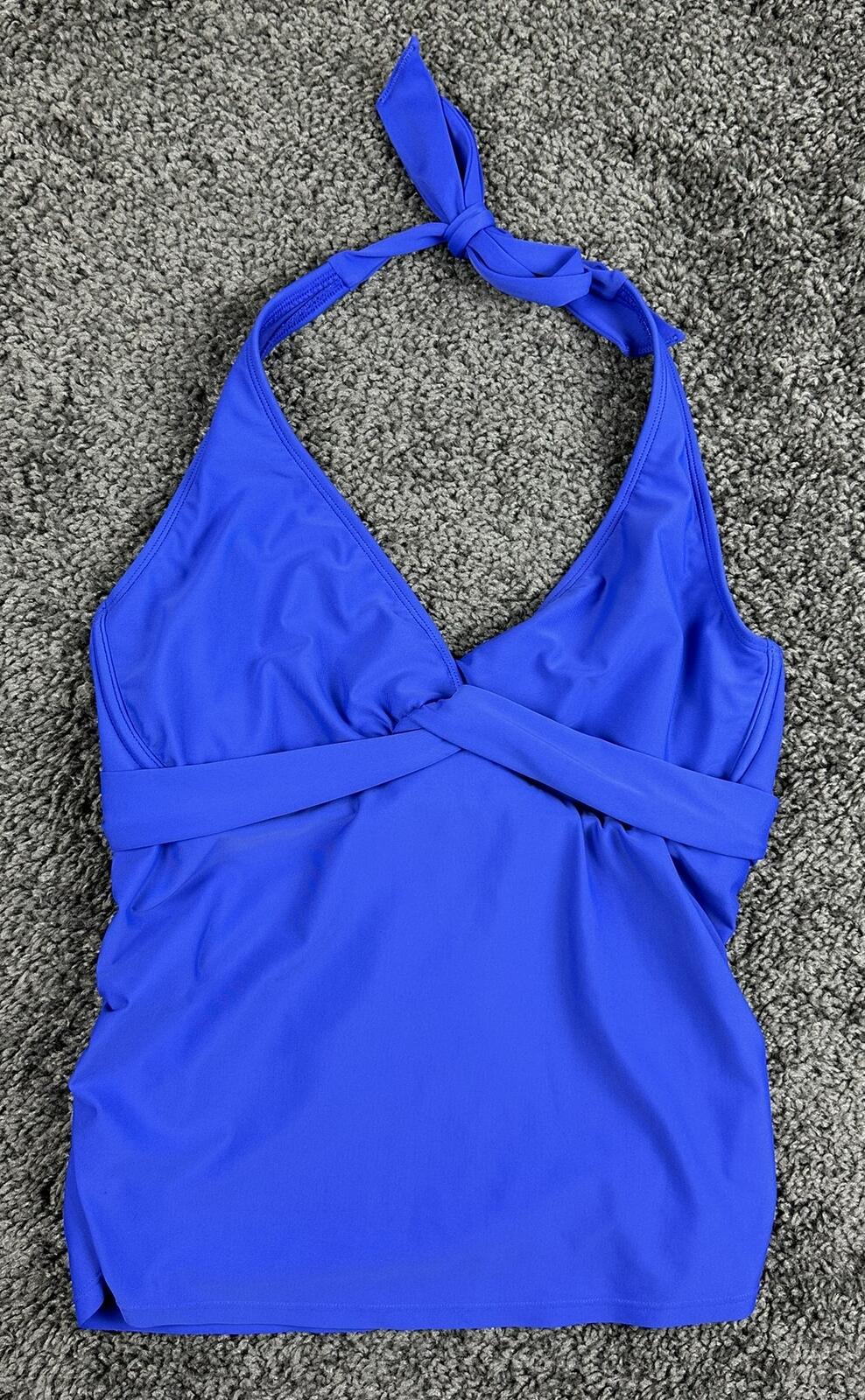 Athleta Tara Halter Tankini Swim Top Blue Underwire Twist Front Swimsuit 36 D/DD