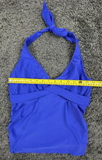 Athleta Tara Halter Tankini Swim Top Blue Underwire Twist Front Swimsuit 36 D/DD