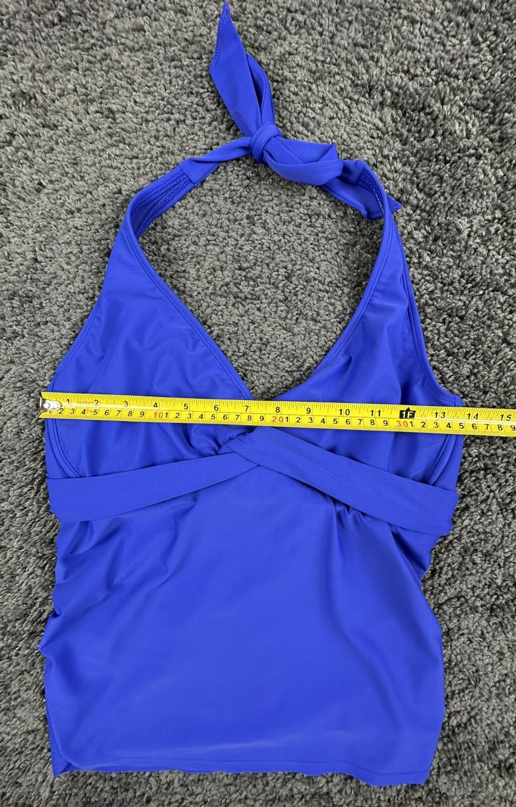 Athleta Tara Halter Tankini Swim Top Blue Underwire Twist Front Swimsuit 36 D/DD