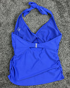 Athleta Tara Halter Tankini Swim Top Blue Underwire Twist Front Swimsuit 36 D/DD