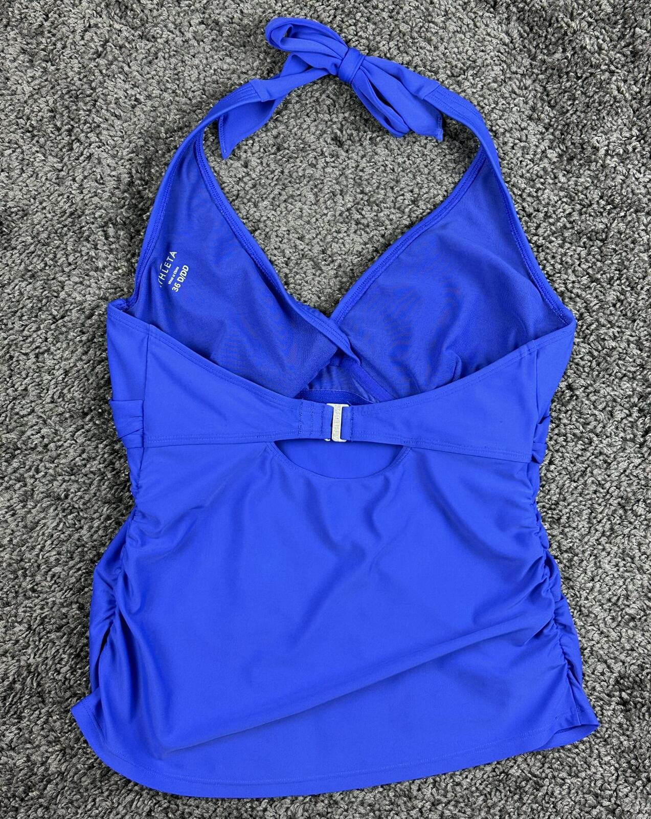 Athleta Tara Halter Tankini Swim Top Blue Underwire Twist Front Swimsuit 36 D/DD