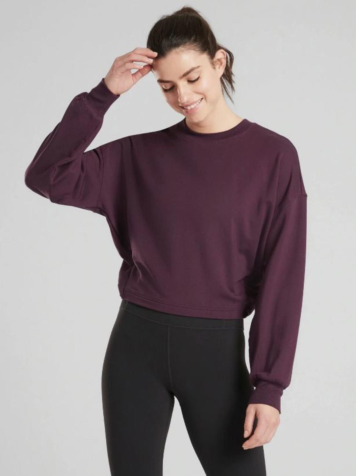 Athleta Yoga Tie Back Sweatshirt Agate Purple Nirvana Pullover Open Back Sz XS