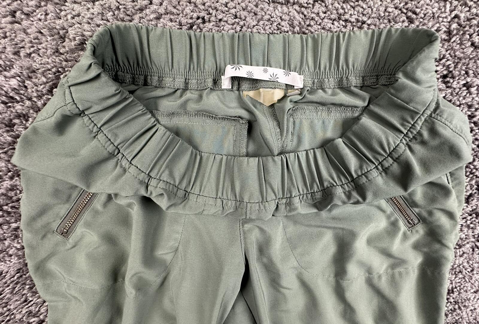 Athleta Aspire Ankle Green Ruched Stretch Jogger Pant Zip Pockets Womens Size 4