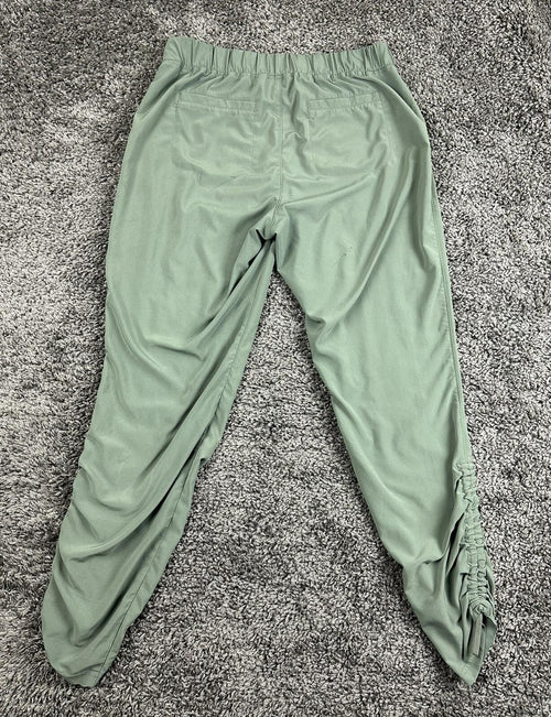Athleta Aspire Ankle Green Ruched Stretch Jogger Pant Zip Pockets Womens Size 4