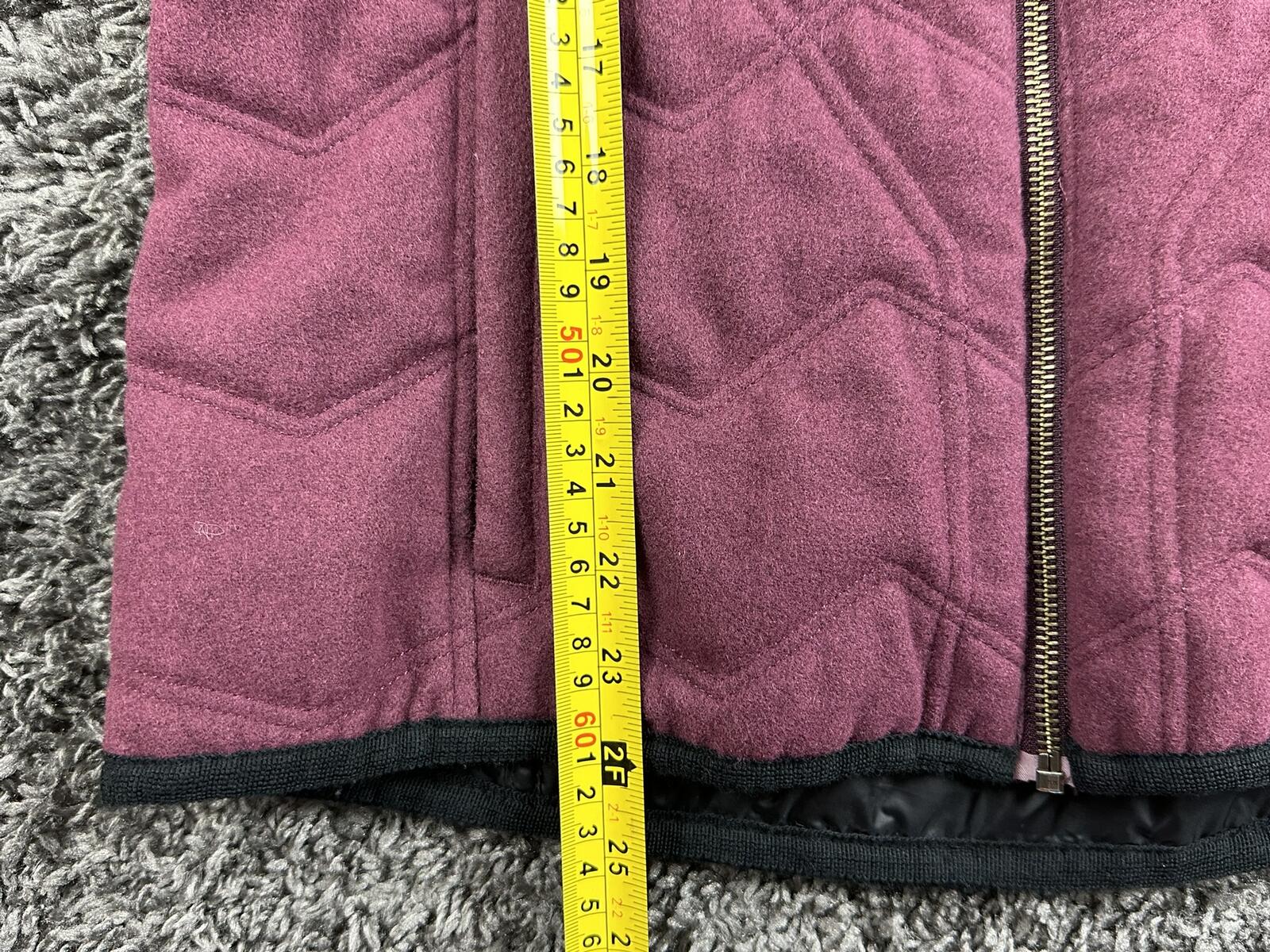 prAna Calla Wool Hooded Vest Womens Burgundy Quilted Faux Fur Trim Full Zip Sz M