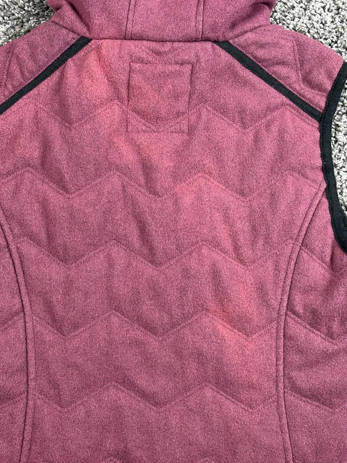 prAna Calla Wool Hooded Vest Womens Burgundy Quilted Faux Fur Trim Full Zip Sz M