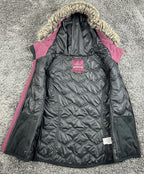prAna Calla Wool Hooded Vest Womens Burgundy Quilted Faux Fur Trim Full Zip Sz M