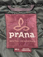 prAna Calla Wool Hooded Vest Womens Burgundy Quilted Faux Fur Trim Full Zip Sz M