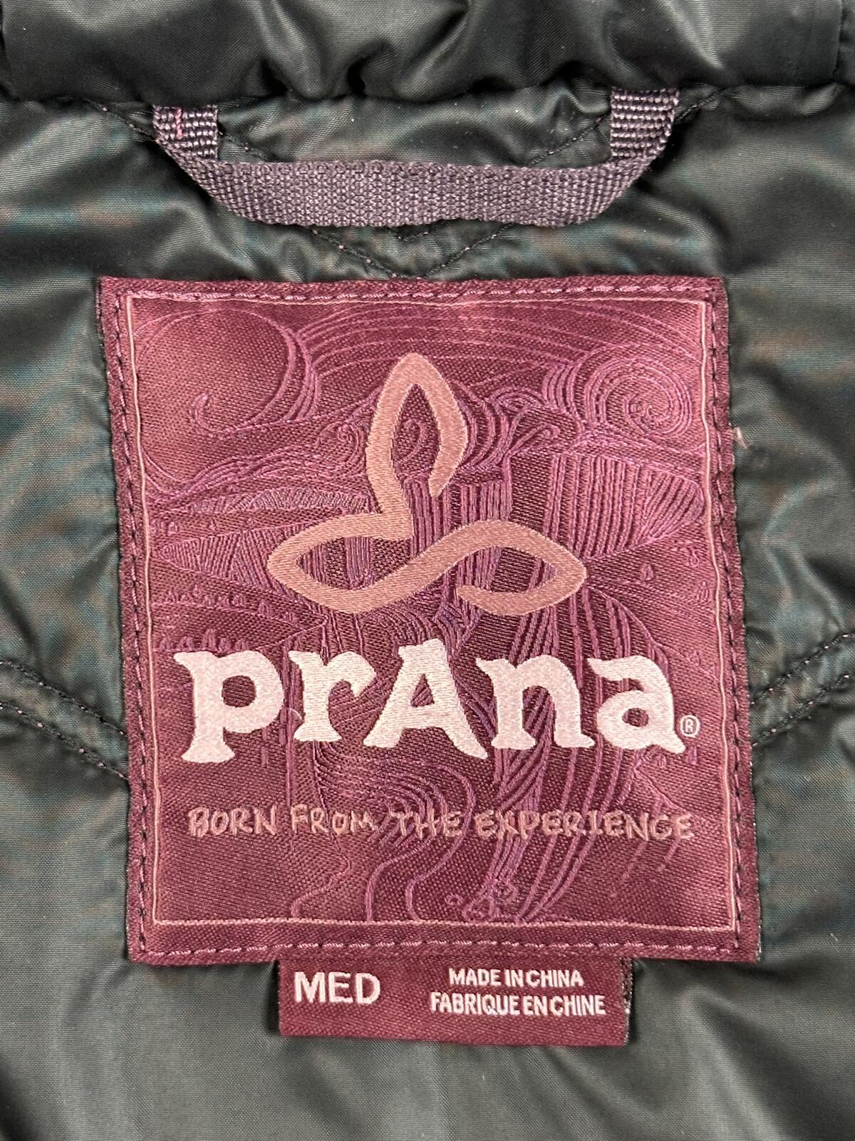 prAna Calla Wool Hooded Vest Womens Burgundy Quilted Faux Fur Trim Full Zip Sz M