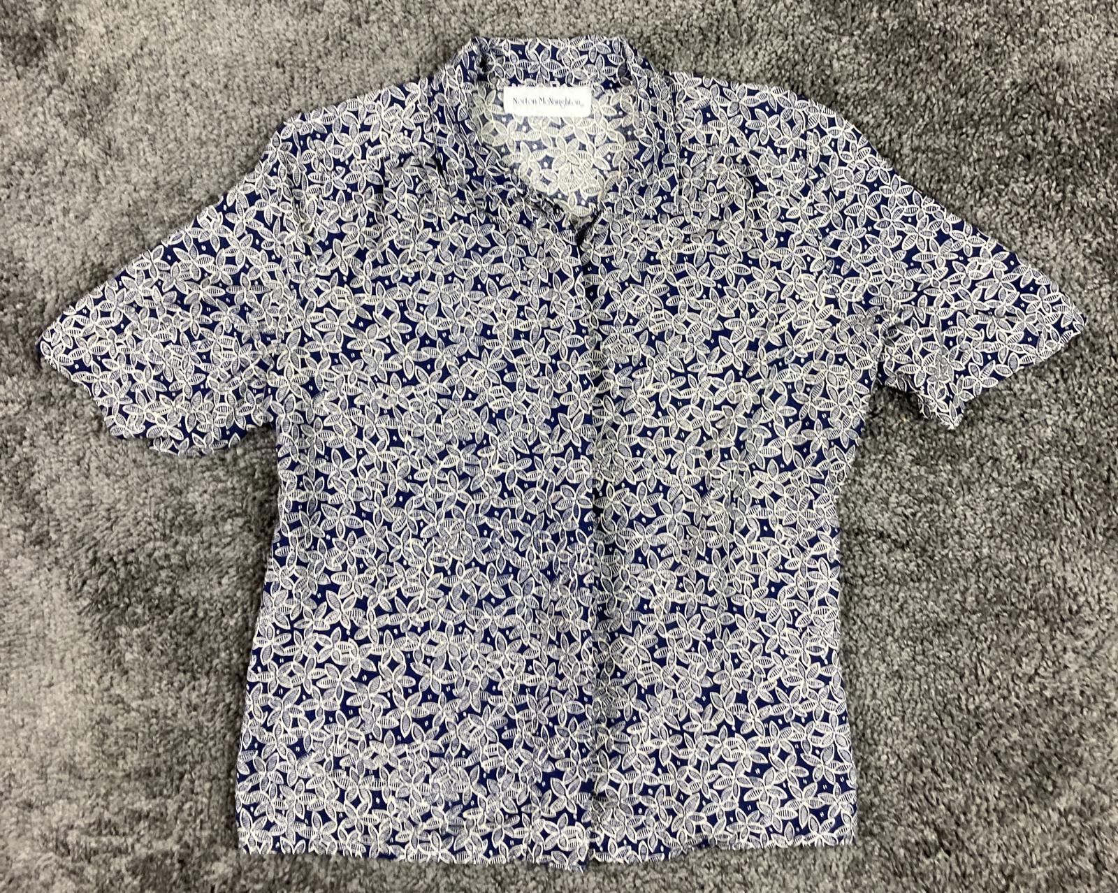 Norton McNaughton Vintage Women’s Shirt Sz L Navy Leaf Print Button Front Top