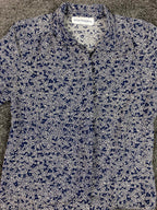 Norton McNaughton Vintage Women’s Shirt Sz L Navy Leaf Print Button Front Top