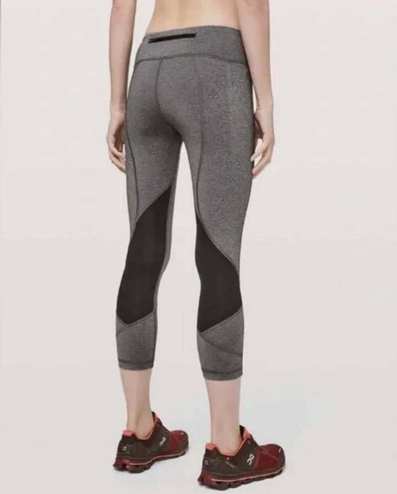 Lululemon Pace Rival Crop 22" Leggings Heathered Black Gray Mesh Pockets Sz 6