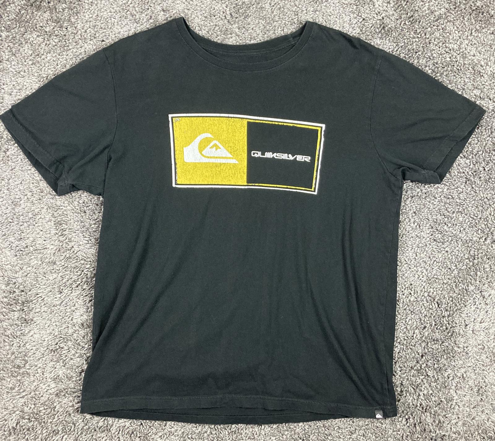 Quiksilver Men’s-Shirt Black Yellow Logo Distressed Graphic Surf Skate Tee XLT