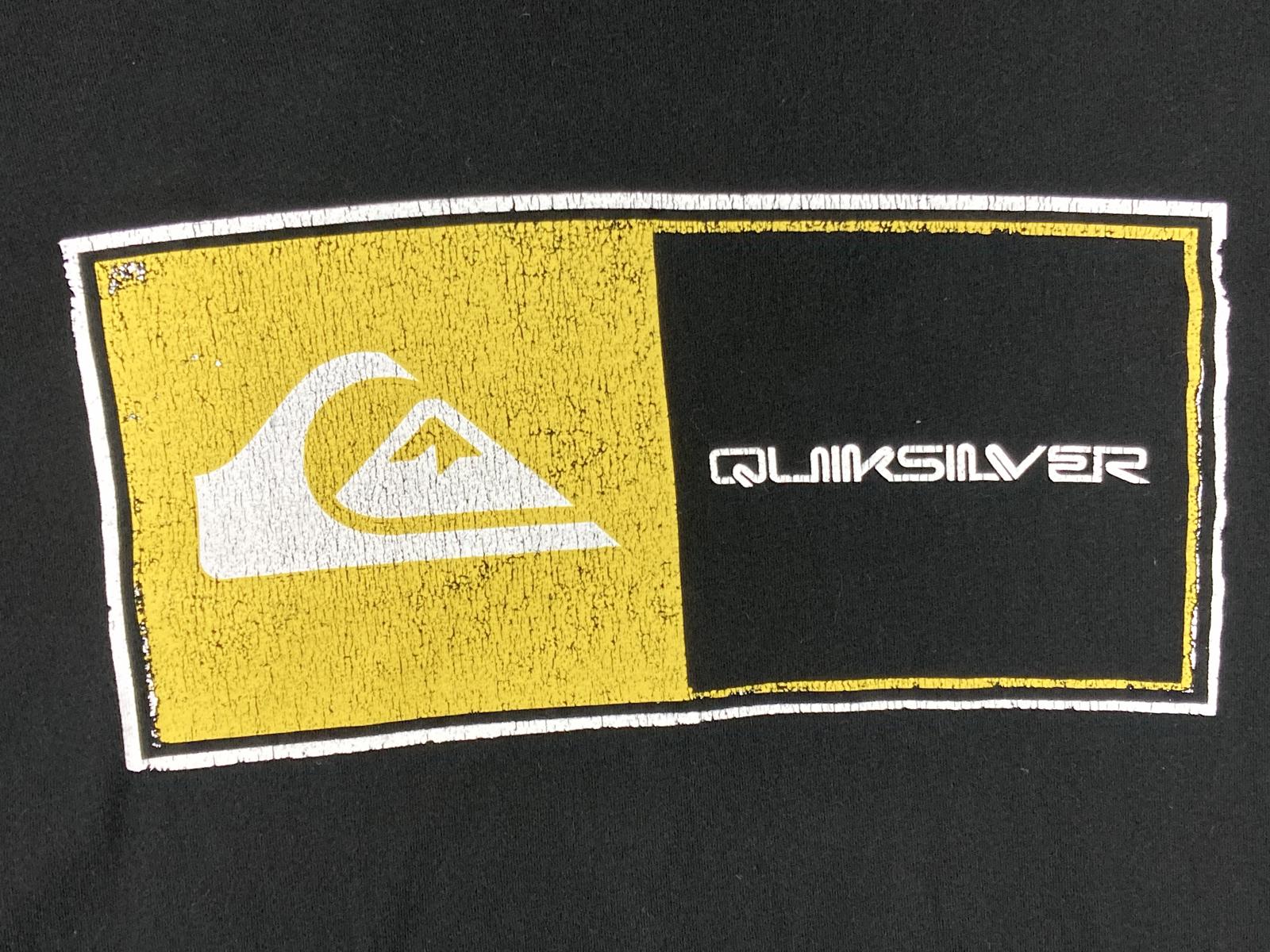 Quiksilver Men’s-Shirt Black Yellow Logo Distressed Graphic Surf Skate Tee XLT