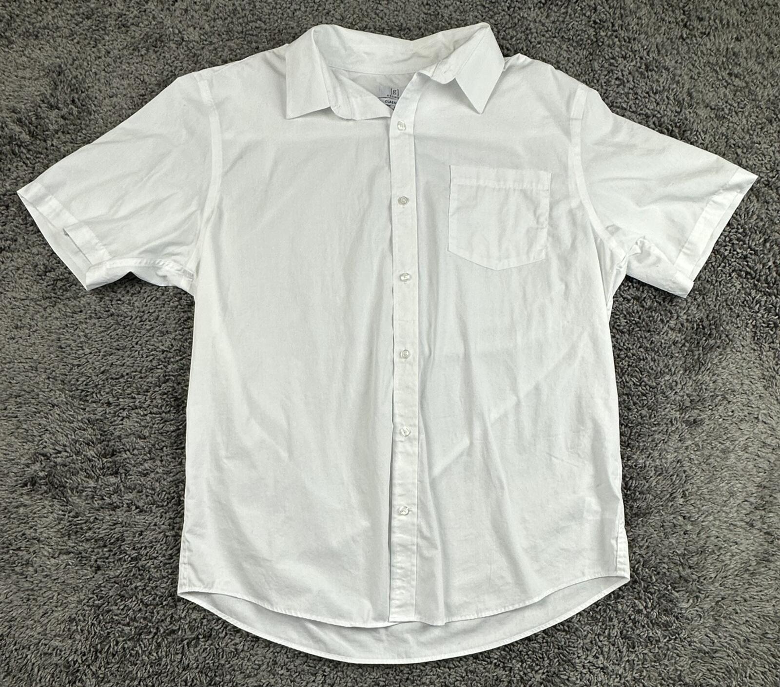 George Mens Dress Shirt White Short Sleeve Classic Fit Cotton Blend Button Up XL
