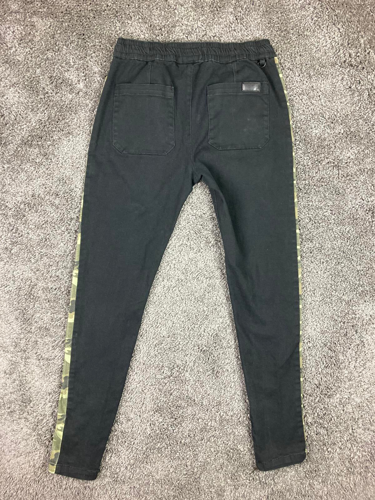 Kayden K Men's Black Skinny Pants Camo Side Stripe Ankle Zip Drawstring Size M