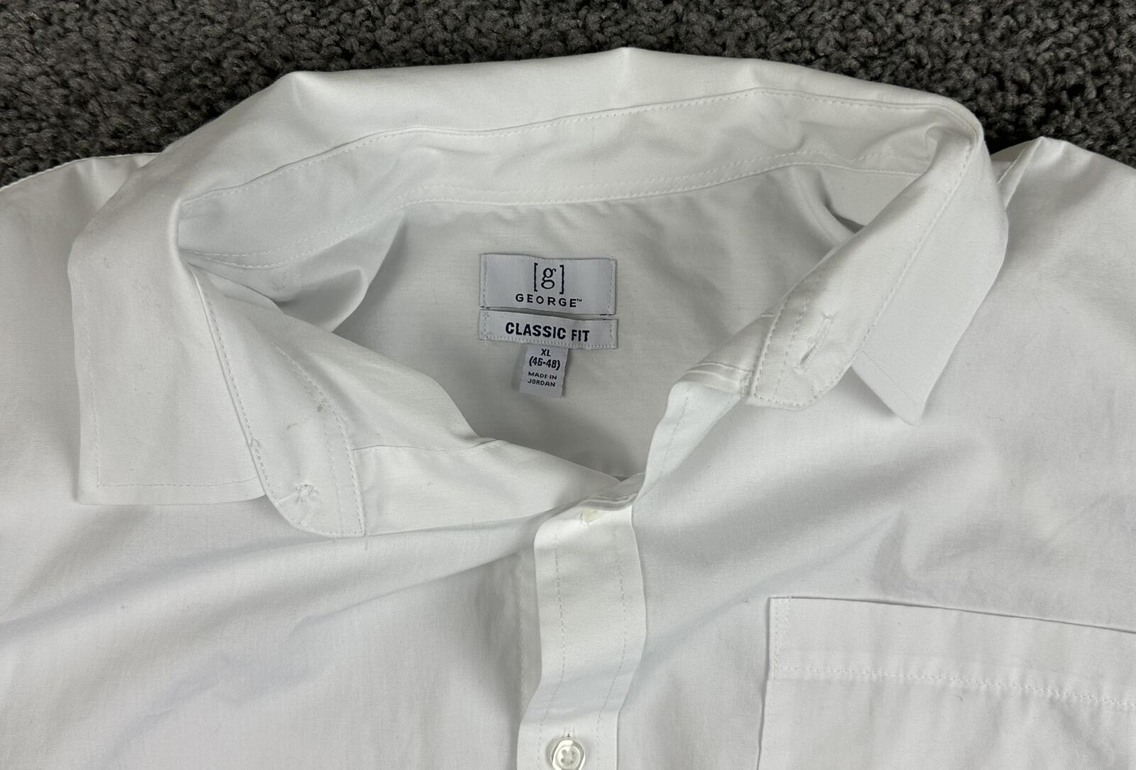 George Mens Dress Shirt White Short Sleeve Classic Fit Cotton Blend Button Up XL