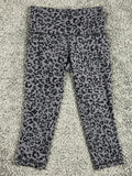 Athleta Salutation II Capri Leggings Gray Leopard Stash Pockets Yoga Pants XSP