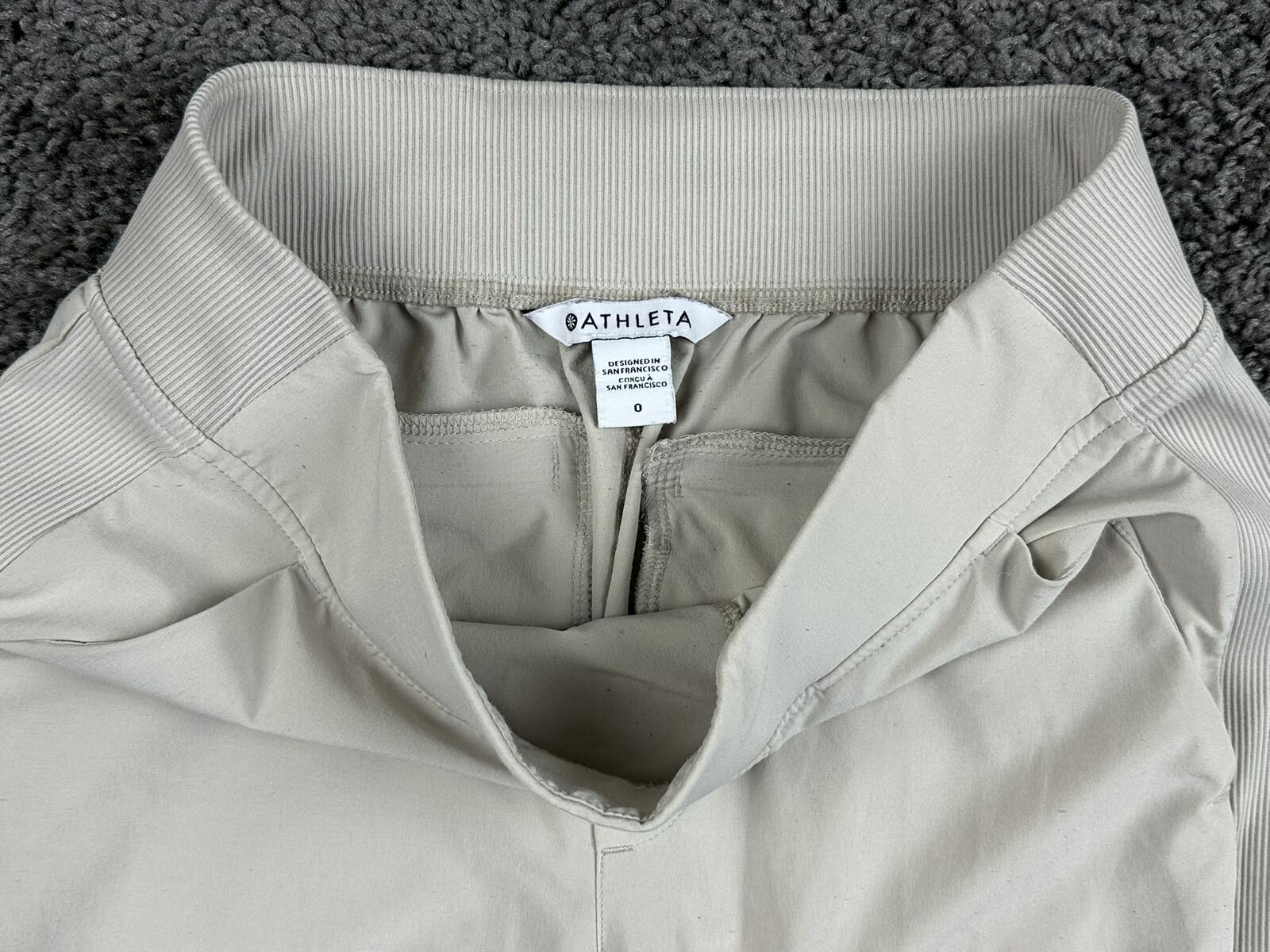 Athleta Brooklyn Mid Rise Ankle Pant Beige Lightweight Stretch Travel Sz 0