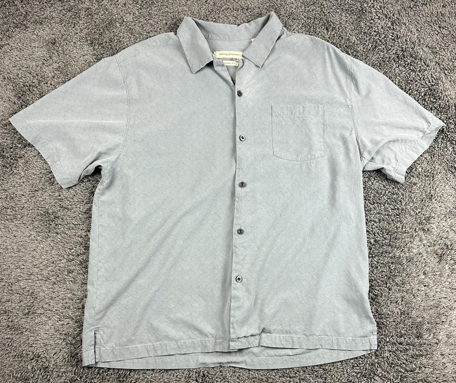 Tommy Bahama Shirt Men Gray 100% Silk Original Fit Camp Button Up Sz XXL