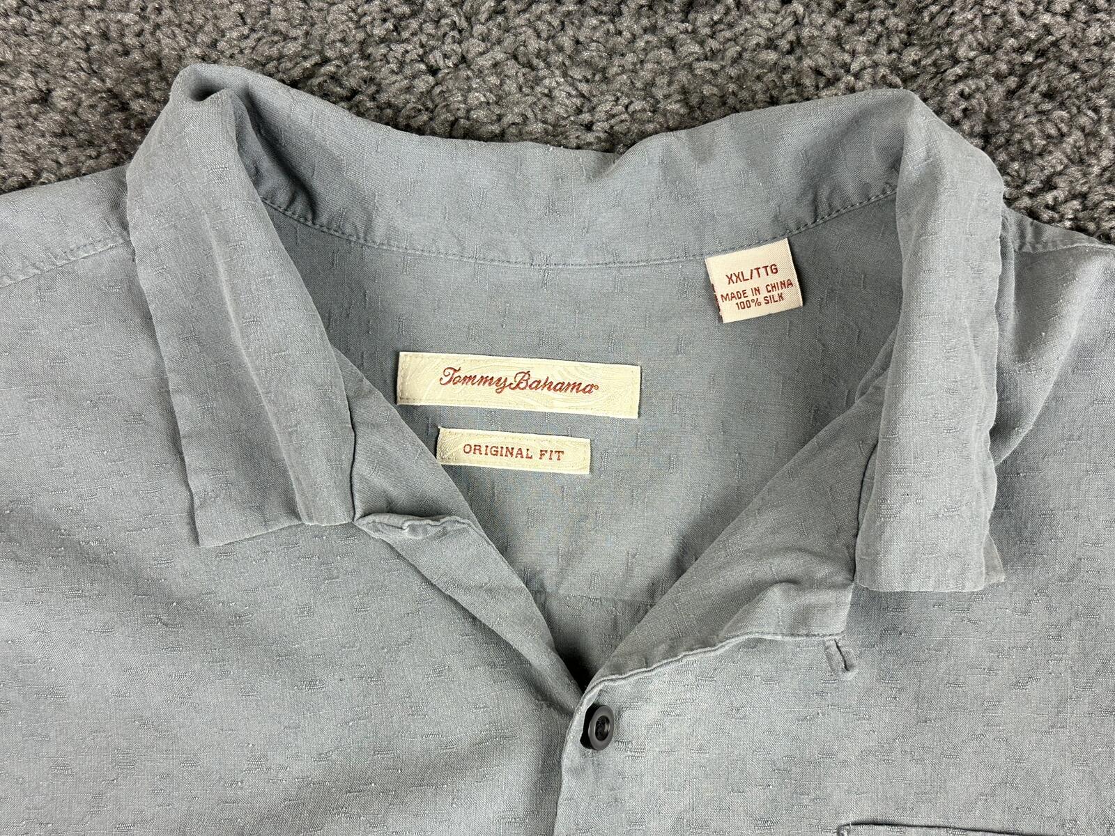 Tommy Bahama Shirt Men Gray 100% Silk Original Fit Camp Button Up Sz XXL
