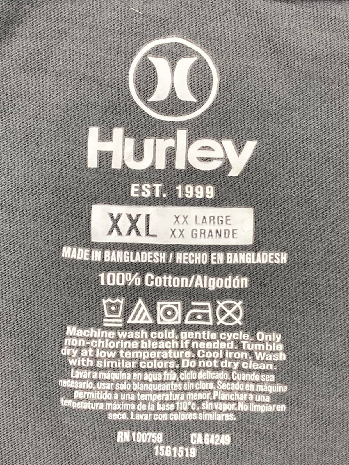 Hurley Mens Gray Graphic T-Shirt Short Sleeve 100% Cotton Established 1999 XXL