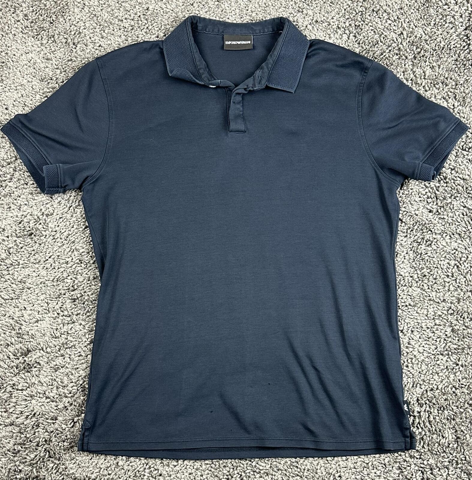 Emporio Armani Mens Polo Shirt Navy Blue Cotton Short Sleeve Sz Medium