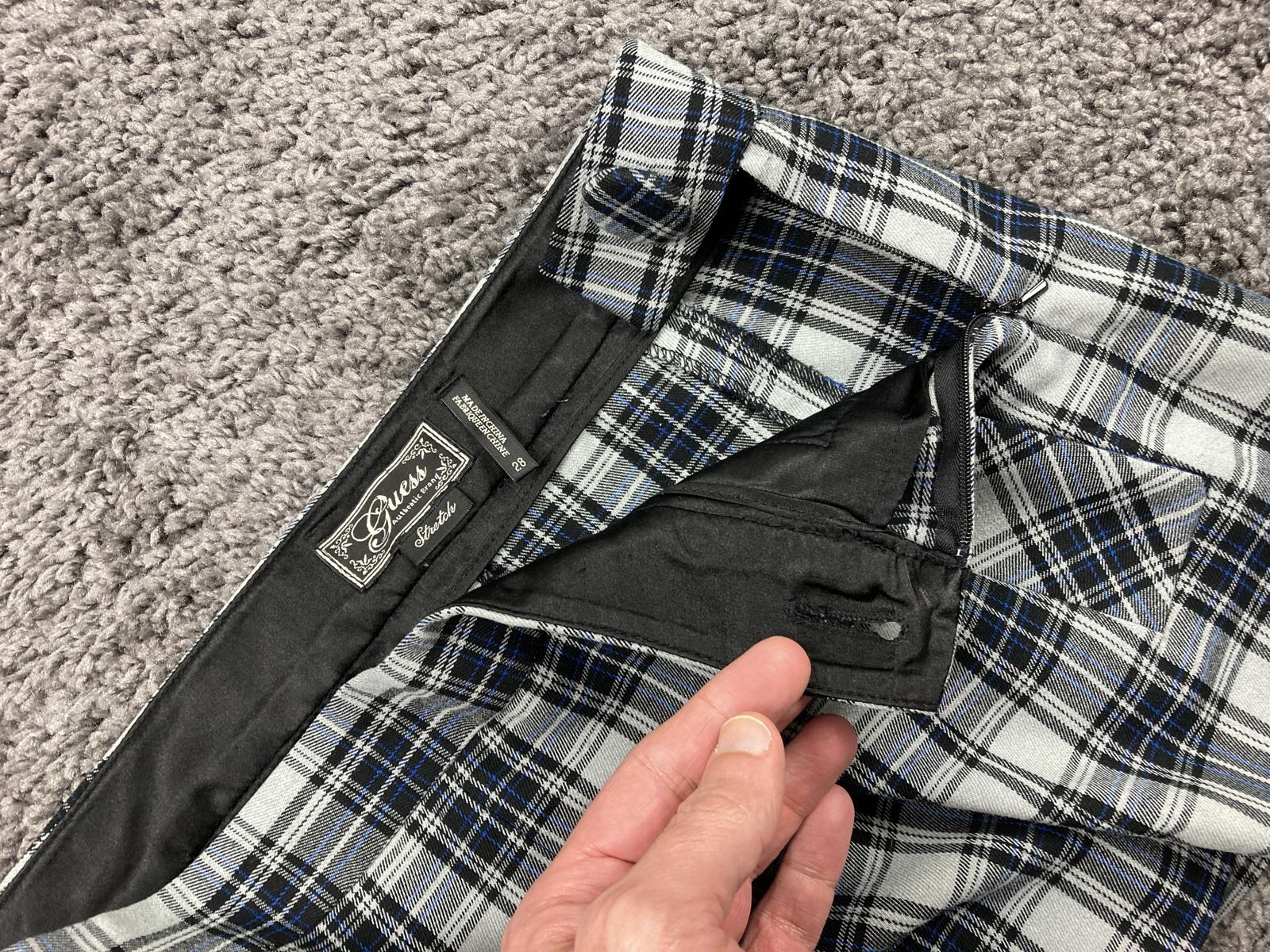 Guess Women Plaid Mini Skirt Size 28 Blue Gray Y2K Style Zip Closure
