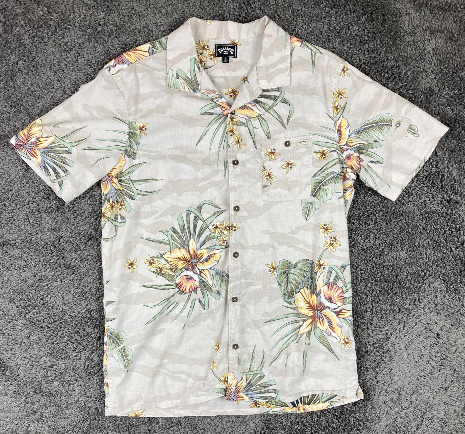 Billabong Sundays Vacay Hawaiian Shirt Men's Floral Organic Cotton Beige Sz L