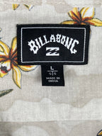 Billabong Sundays Vacay Hawaiian Shirt Men's Floral Organic Cotton Beige Sz L