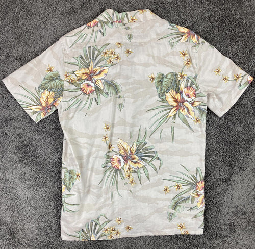 Billabong Sundays Vacay Hawaiian Shirt Men's Floral Organic Cotton Beige Sz L
