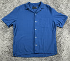 AllSaints Cudi Camp Shirt Mens Blue Short Sleeve Linen Blend Relaxed Fit Sz XL
