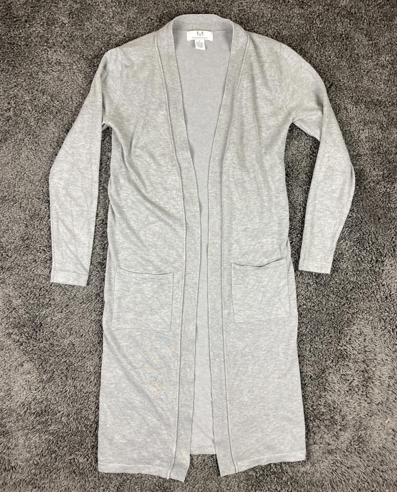 Magaschoni Gray Open Front Longline Duster Cardigan Sweater Pockets Women's Sz S