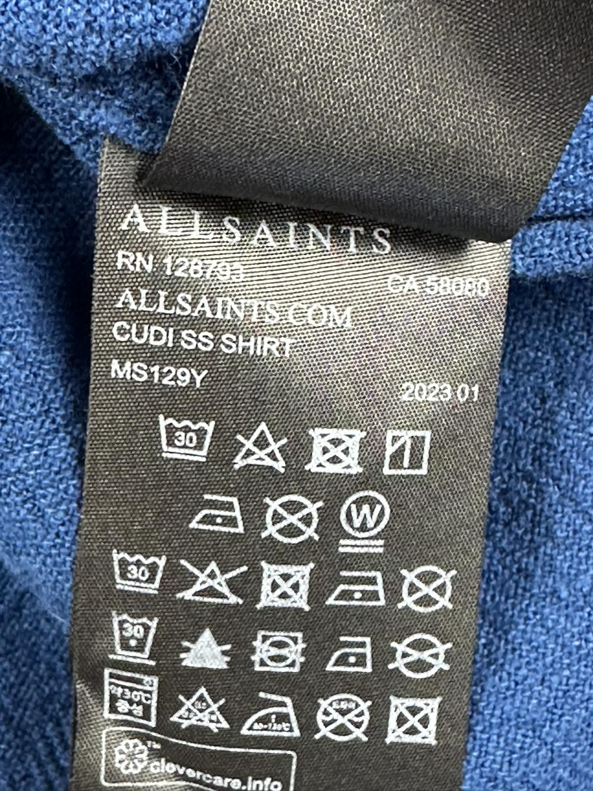 AllSaints Cudi Camp Shirt Mens Blue Short Sleeve Linen Blend Relaxed Fit Sz XL