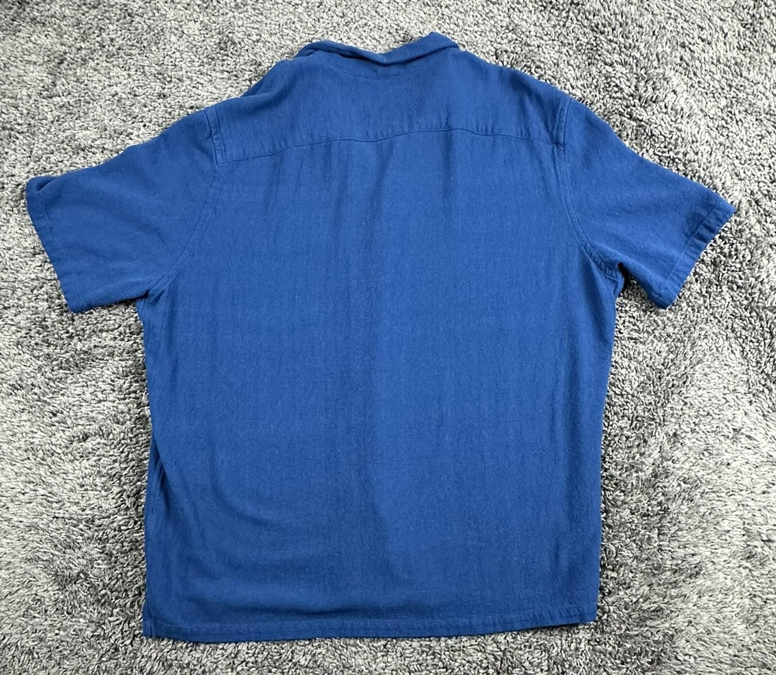 AllSaints Cudi Camp Shirt Mens Blue Short Sleeve Linen Blend Relaxed Fit Sz XL