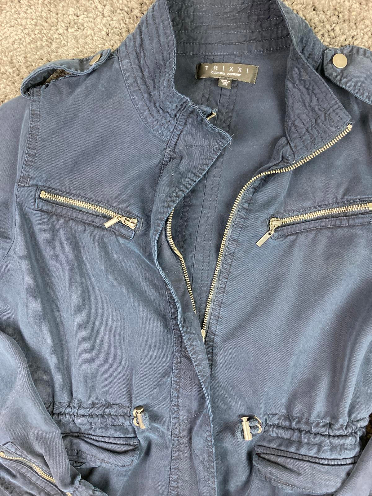 Trixxi Women’s Utility Full Zip Front Jacket- Navy Size XS