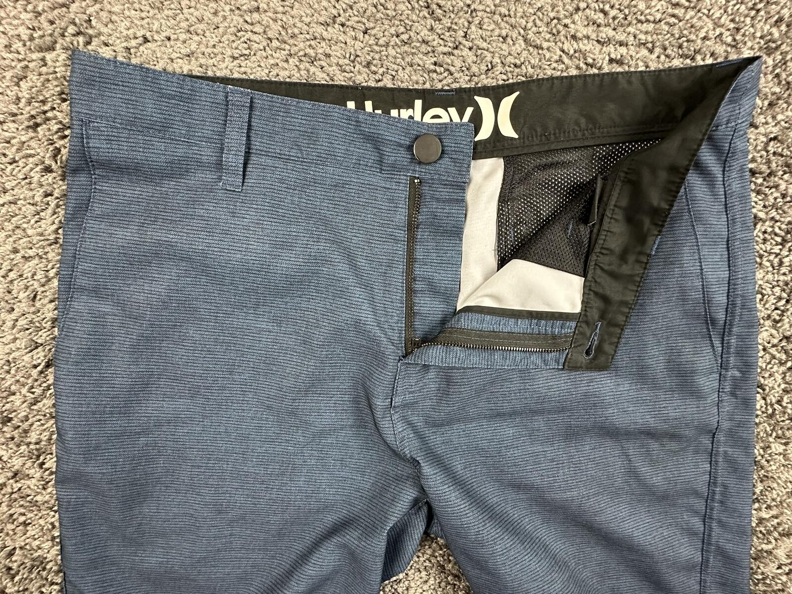Hurley Mens Phantom Hybrid Shorts Blue Textured Quick Dry Walkshorts Sz 32