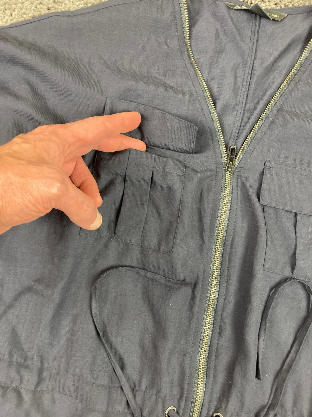 Armani Exchange AX Grey Utility Cargo Zip Front Mini Dress 100% Poly Sz SP