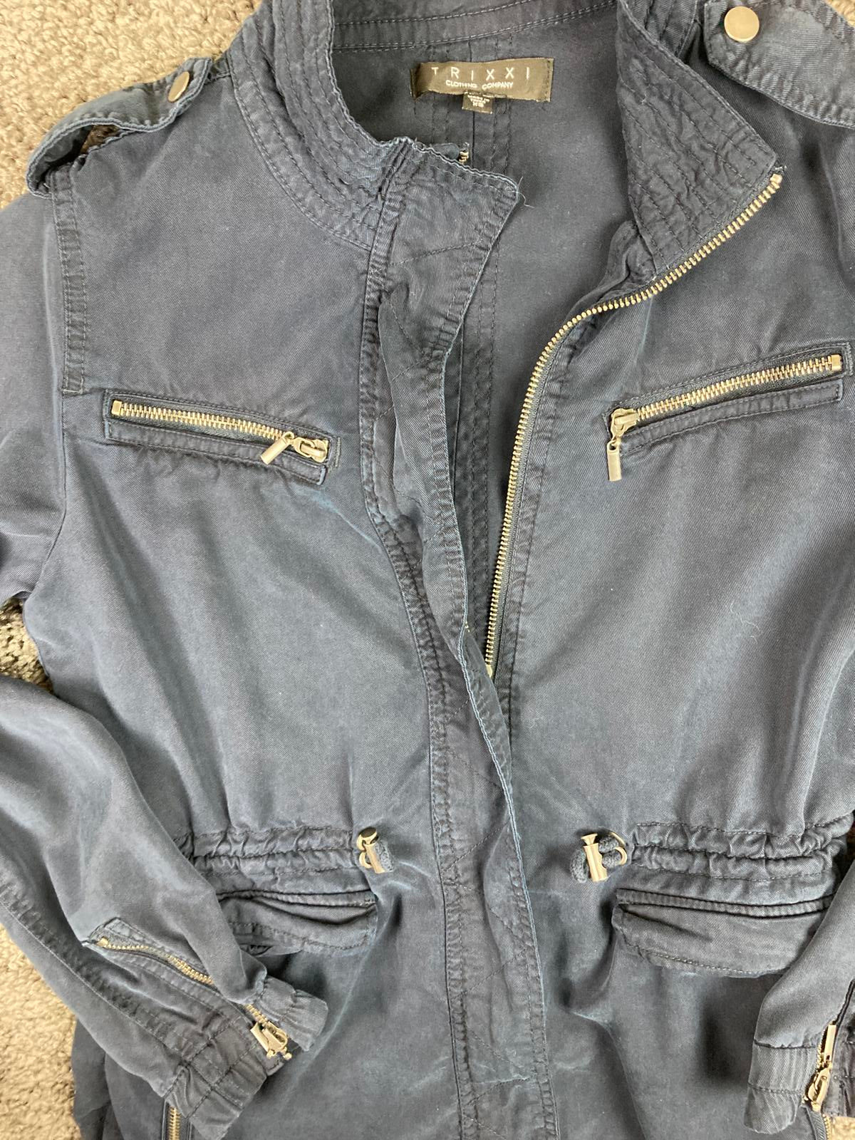 Trixxi Women’s Utility Full Zip Front Jacket- Navy Size XS