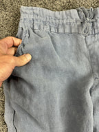 Cynthia Rowley 100% Linen Pants Women Blue Crop Wide Leg Elastic Waist Sz M