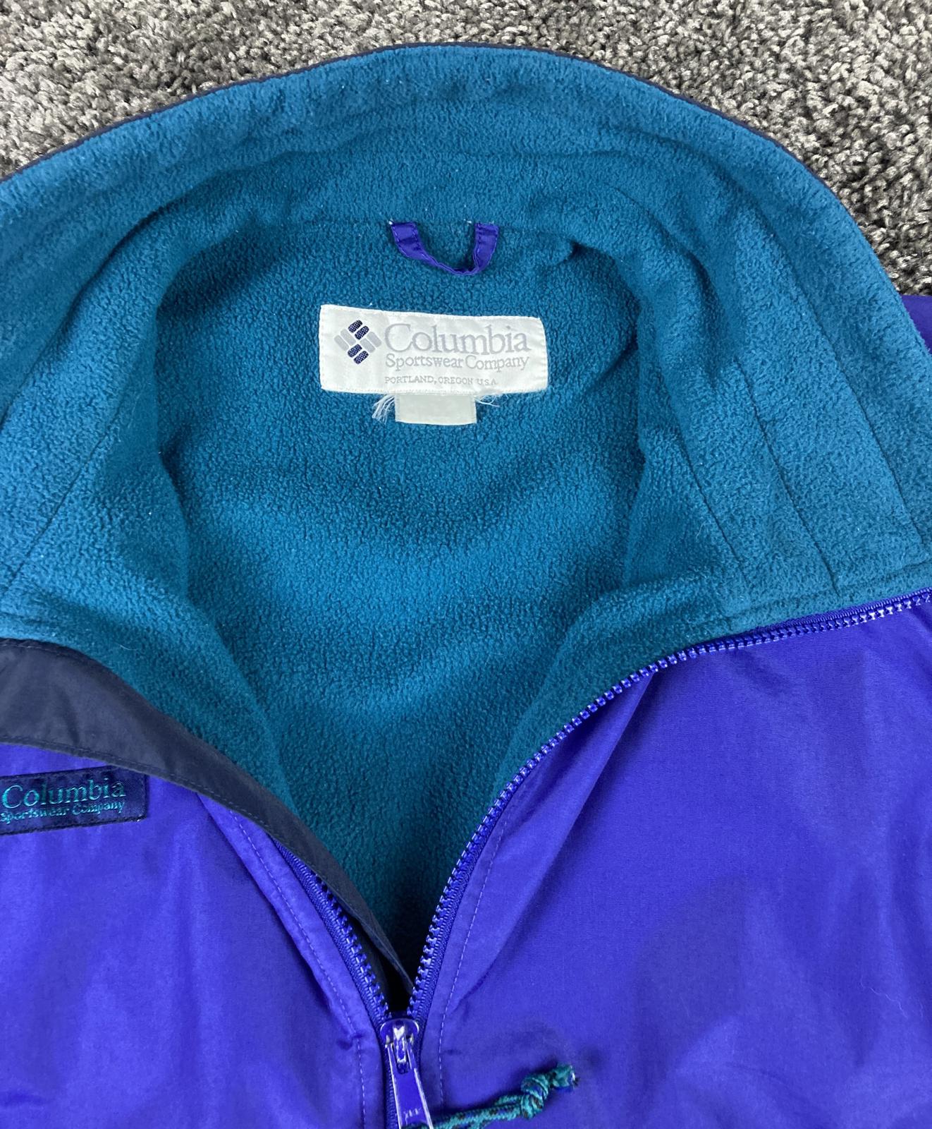 VTG 90s Columbia Sportswear Radial Sleeve Jacket Men Purple Teal Fleece Lined L