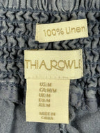 Cynthia Rowley 100% Linen Pants Women Blue Crop Wide Leg Elastic Waist Sz M