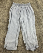 Cynthia Rowley 100% Linen Pants Women Blue Crop Wide Leg Elastic Waist Sz M