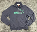 Vintage Puma Mens Full Zip Track Jacket Navy Blue Sweatshirt Green Logo Sz M