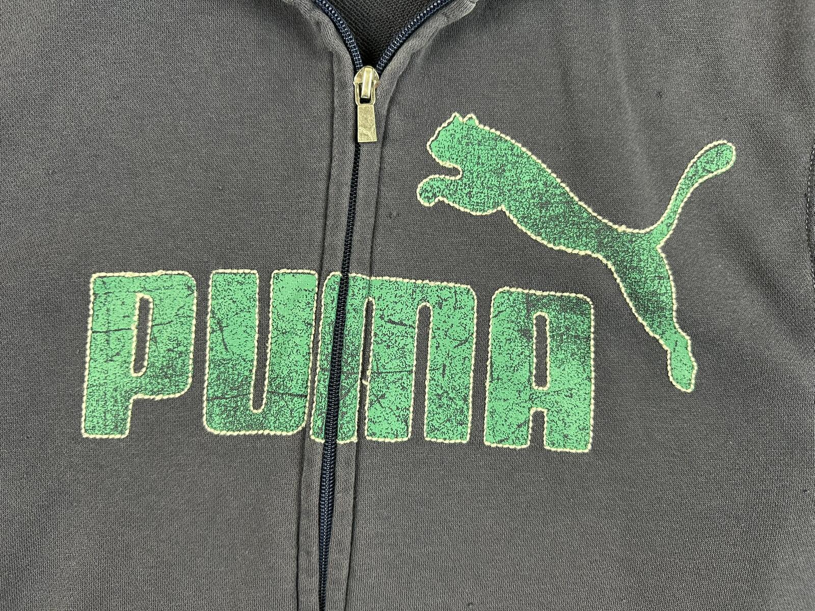 Vintage Puma Mens Full Zip Track Jacket Navy Blue Sweatshirt Green Logo Sz M